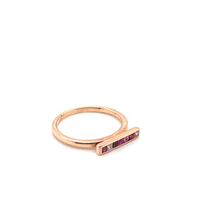 14K Rose Gold Pink Sapphire & Diamond Bar Ring