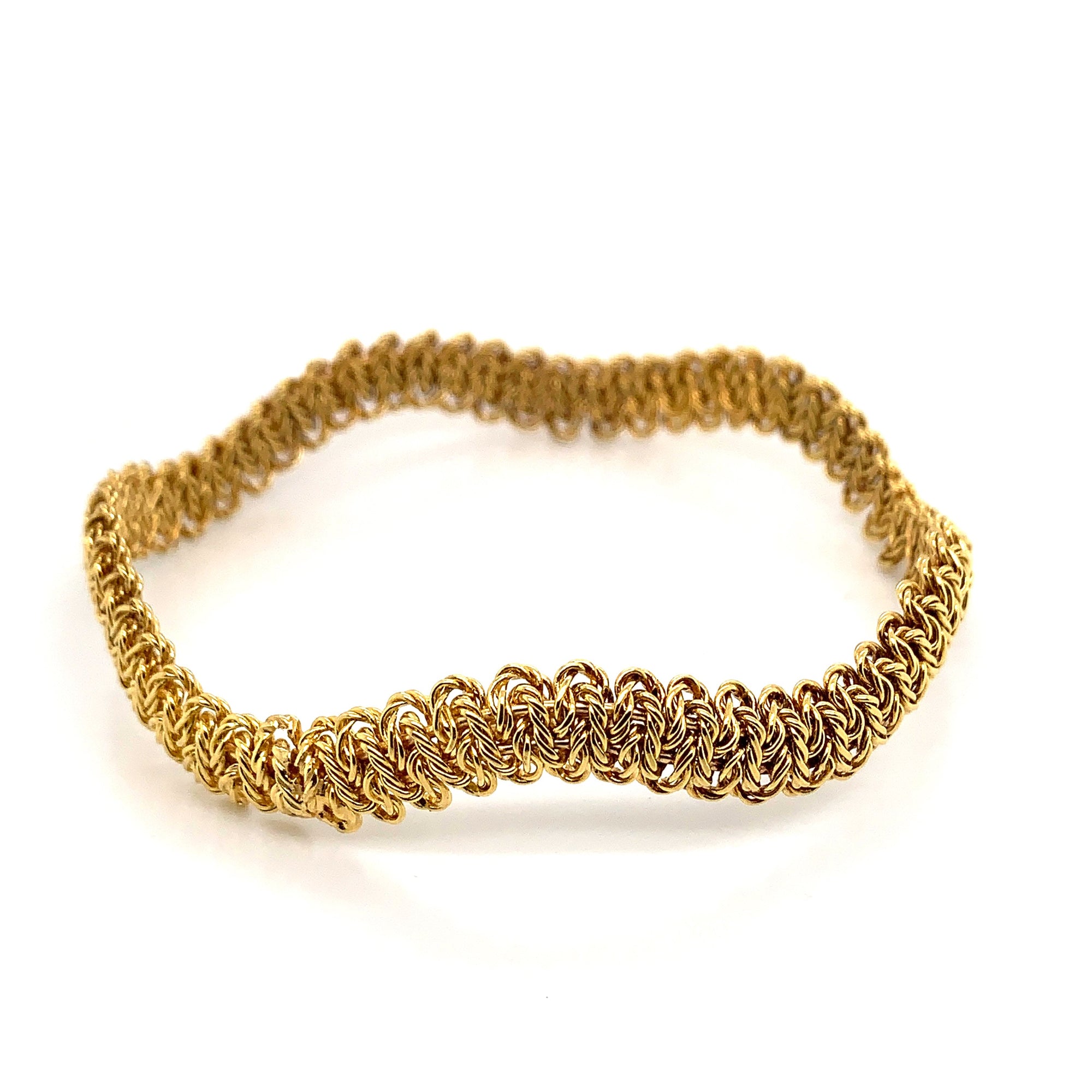 18K Yellow Gold Twisted Weave Slip-On Bangle Bracelet
