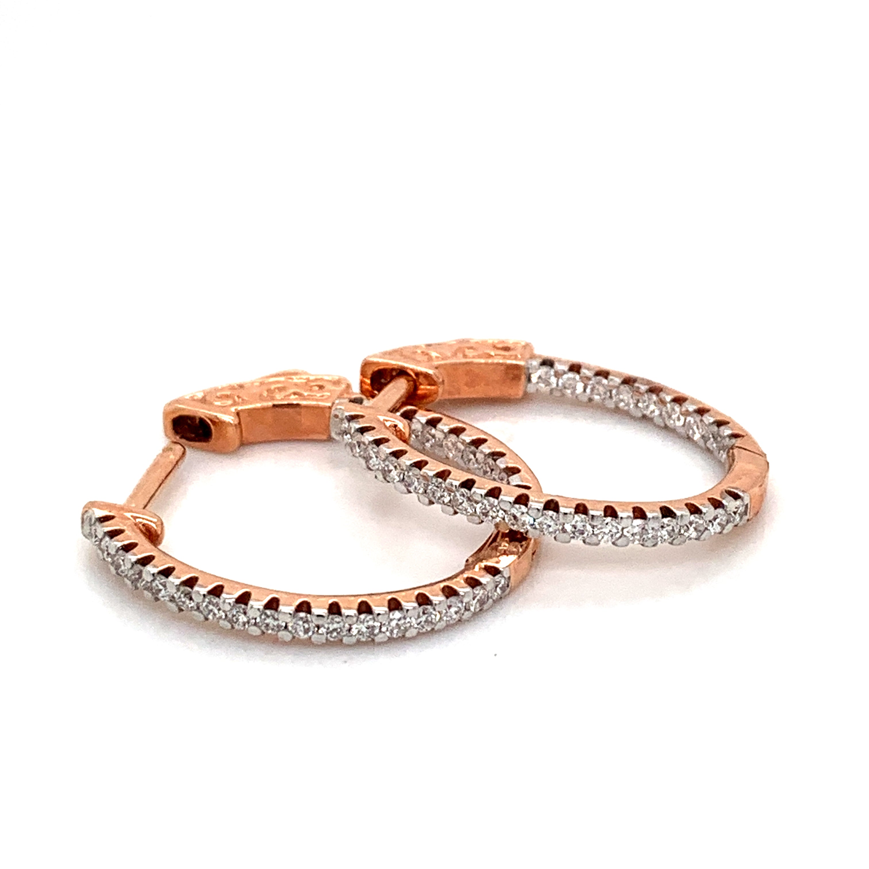 14K Rose Gold Oval Diamond Hoop Earrings