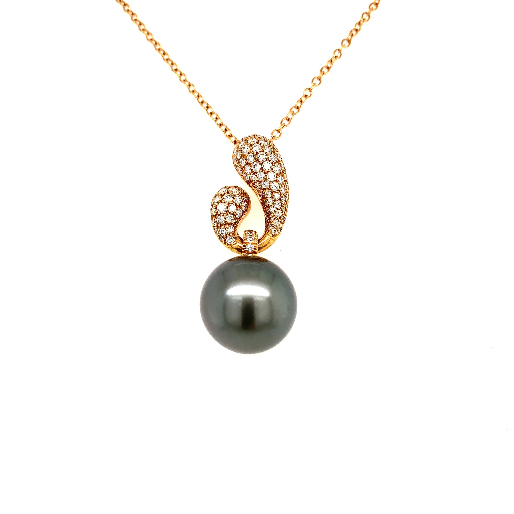 18K Rose Gold Large Tahitian Pearl & Diamond Necklace