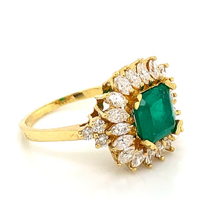 18K Yellow Gold Emerald & Diamond Fashion Ring with 2.22ct Emerald Center