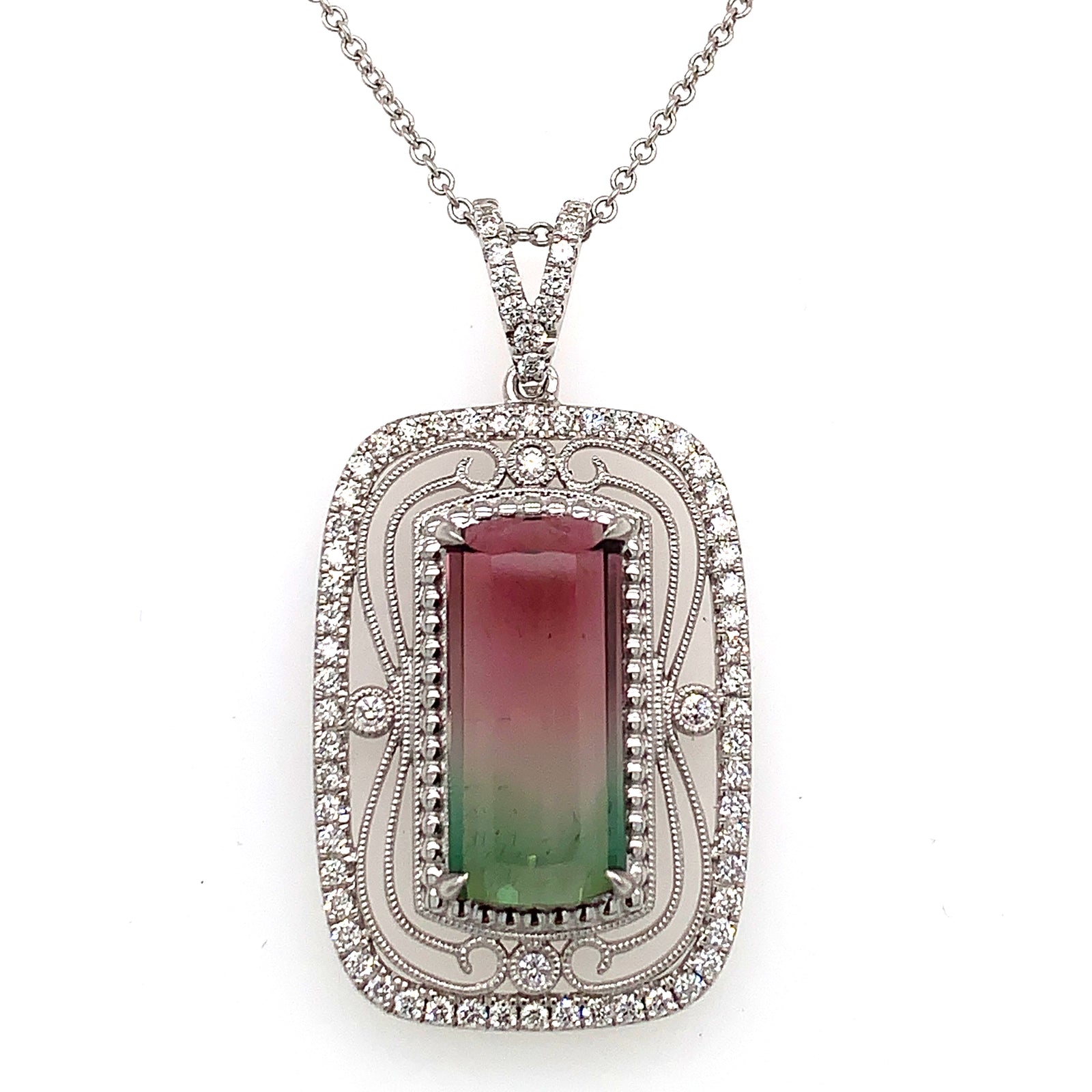 Simon G. 18K White Gold Watermelon Tourmaline & Diamond Necklace