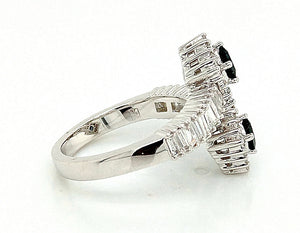 18K White Gold Sapphire & Diamond Bypass Style Ring
