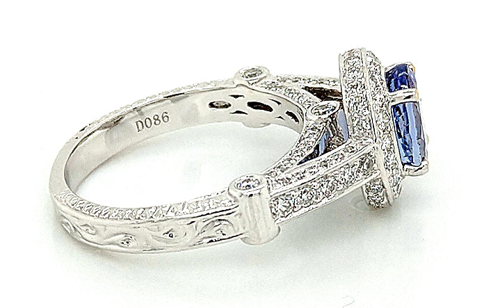 18K White Gold Tanzanite & Diamond Halo Ring