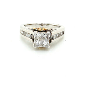 14k White Gold Invisible Set Princess Cut Diamond Ring