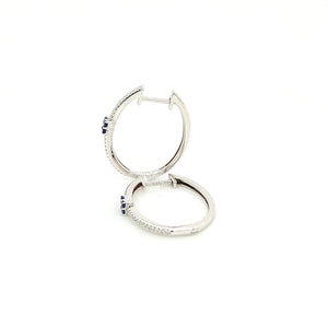 14K White Gold Diamond & Sapphire Hoop Earrings