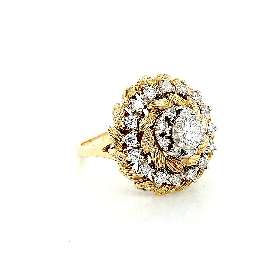 14K Yellow Gold Diamond Swirl Cluster Ring