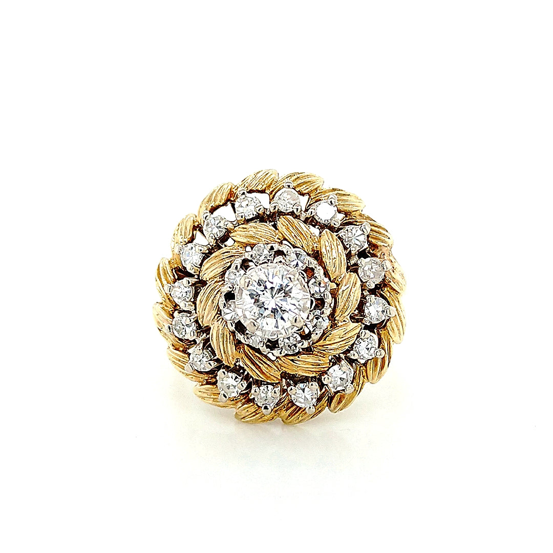 14K Yellow Gold Diamond Swirl Cluster Ring