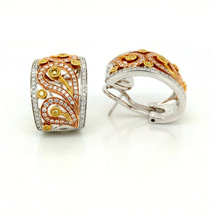 18K Yellow, White & Rose Gold Fancy Yellow Diamond Huggie Earrings by Simon G. Jewelry