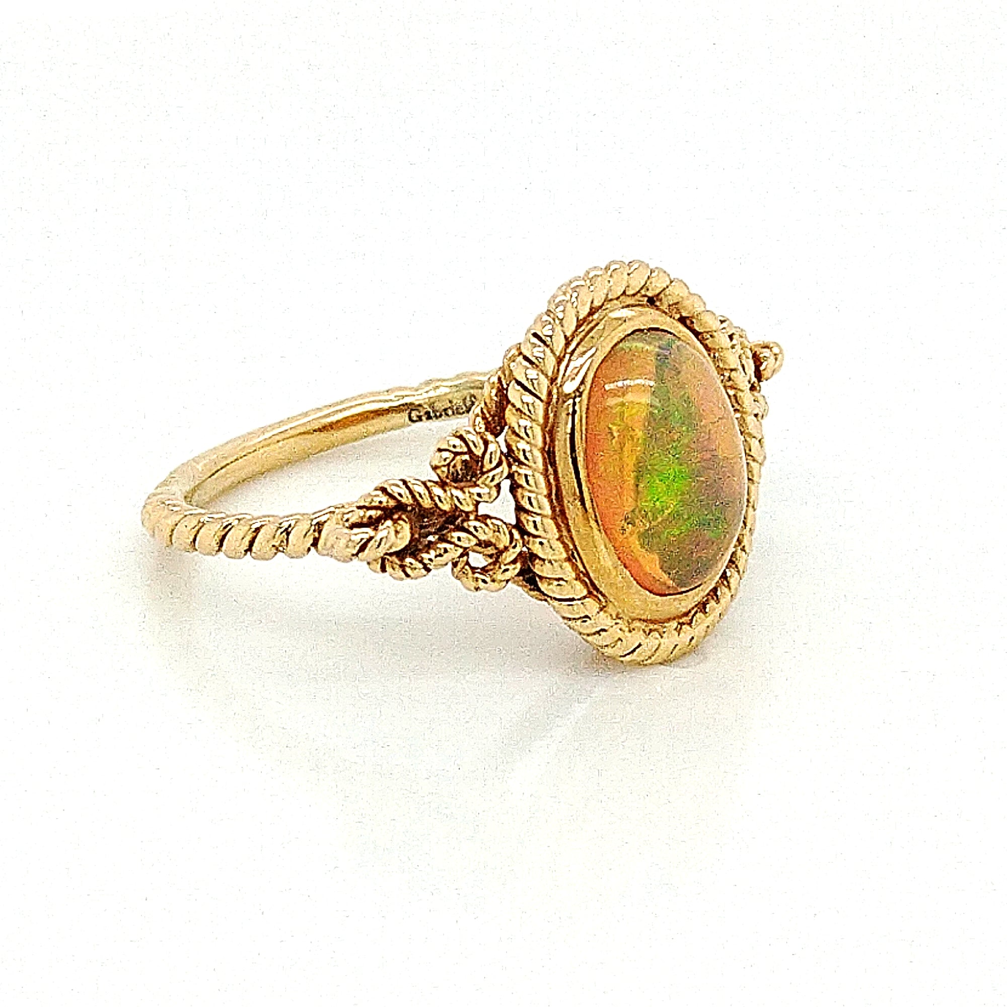 14K Gold Cabochon Ethiopian Opal Ring