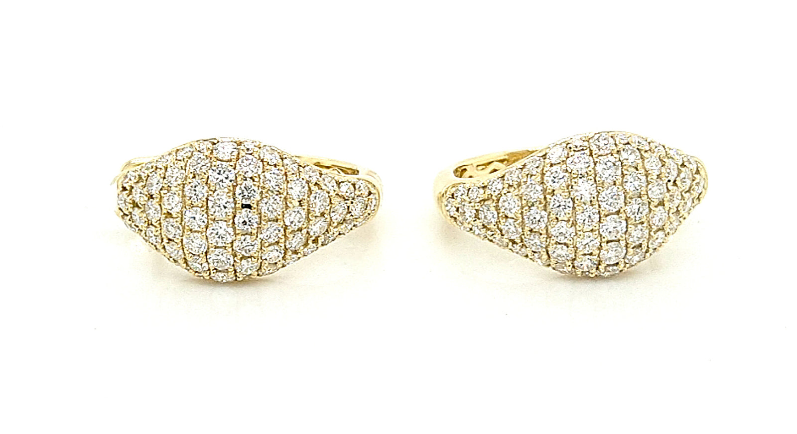 14K Yellow Gold Diamond Pave Huggie Earrings 2 Carat Total Diamond Weight