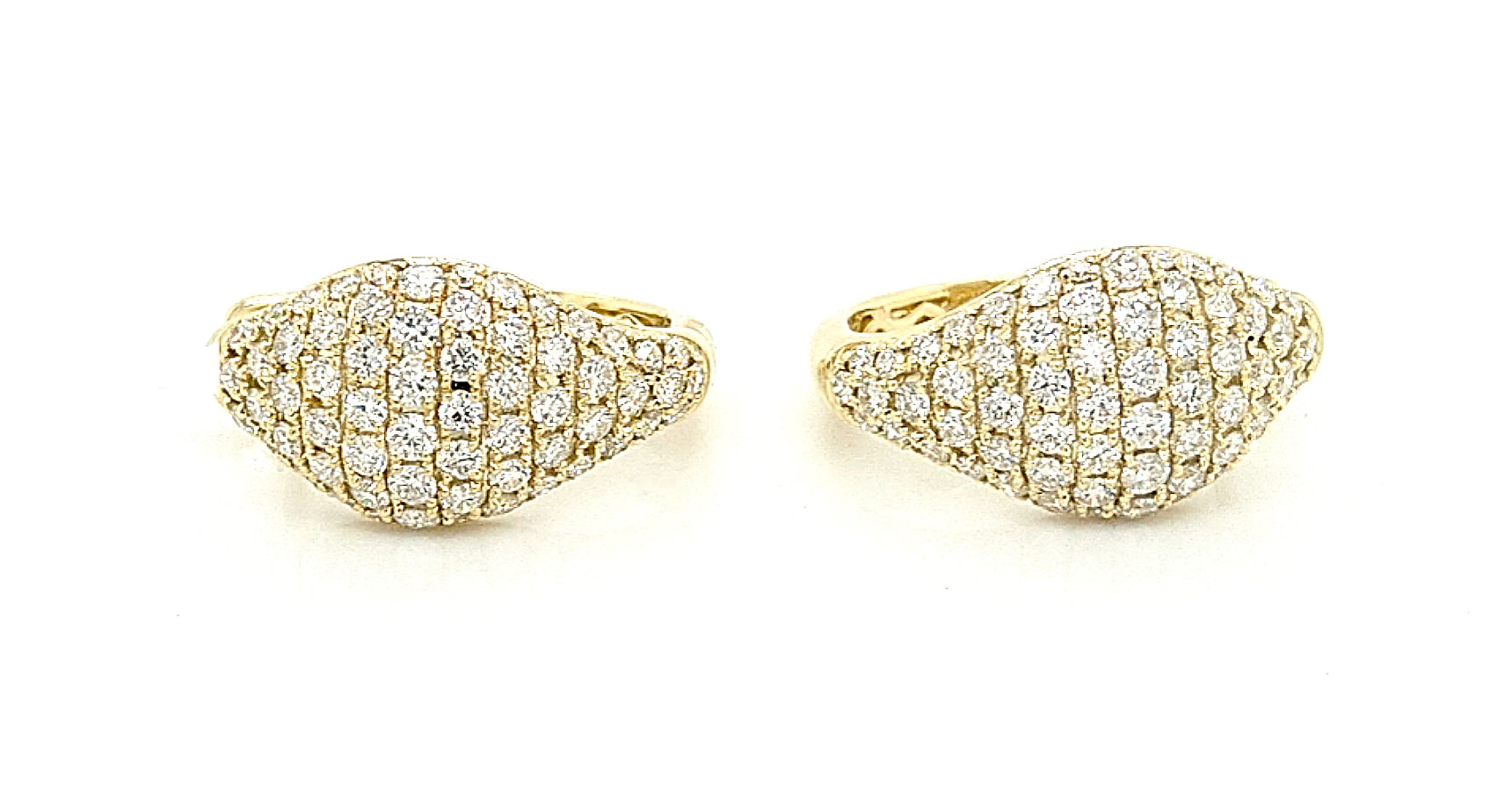 14K Yellow Gold Diamond Pave Huggie Earrings 2 Carat Total Diamond Weight