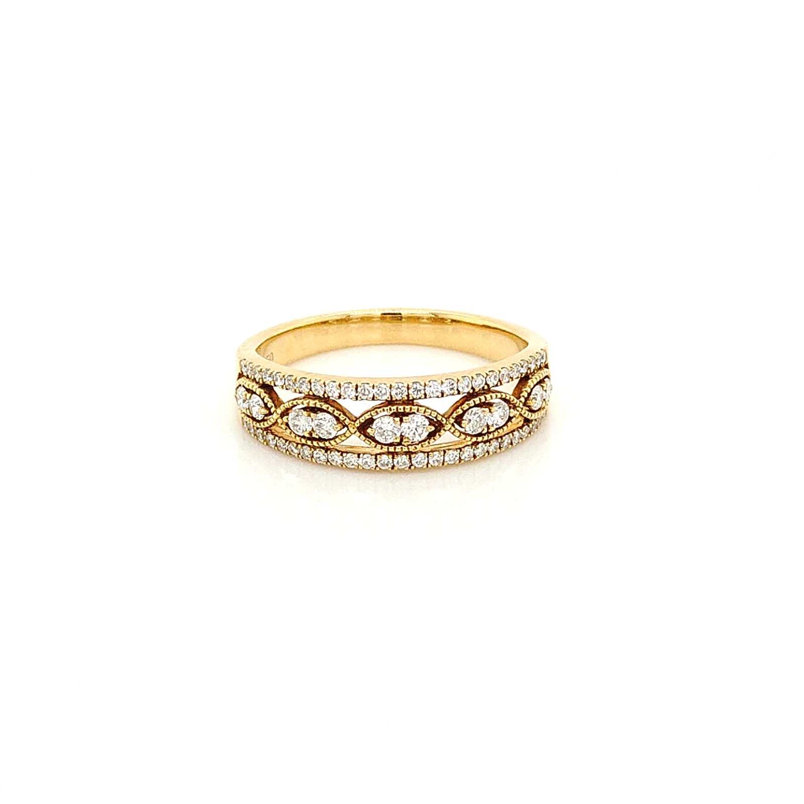 18K Yellow Gold Diamond & Milgrain Vintage Design Band