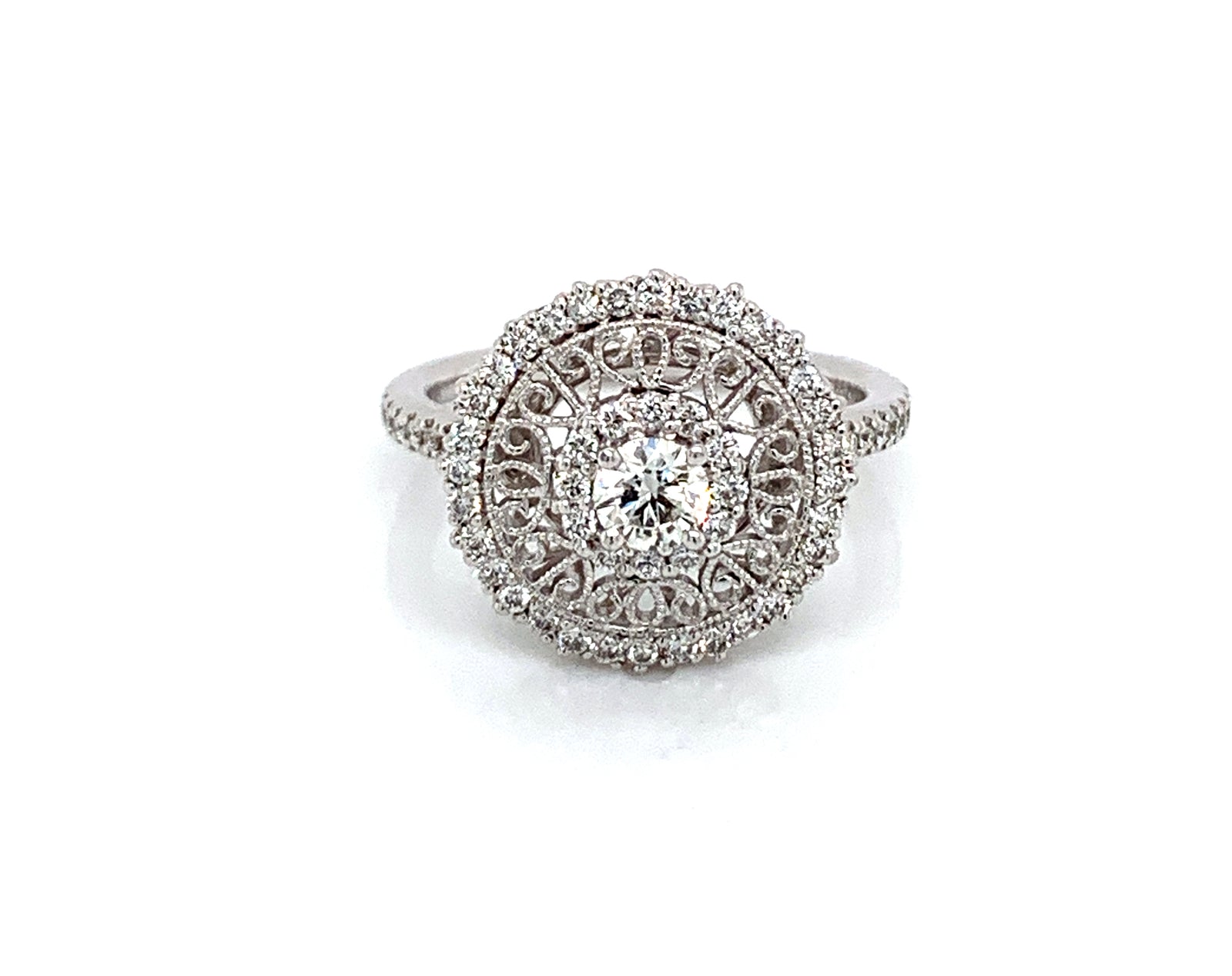 14K White Gold Diamond Vintage Style Ring