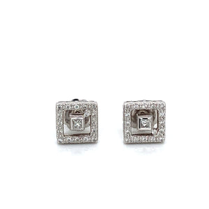 18K White Gold Square Diamond Stud Earrings by Charriol