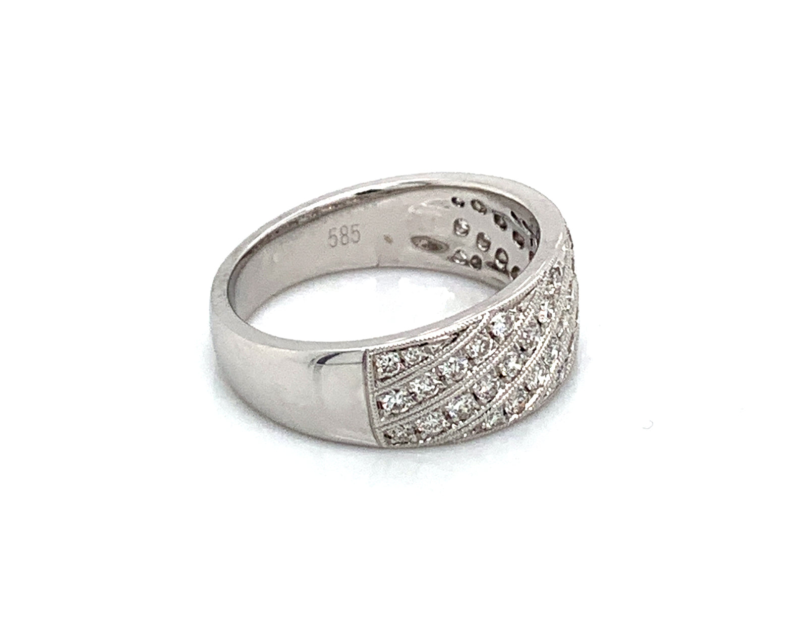 14K White Gold Multi-Row Diamond & Milgrain Accent Ring