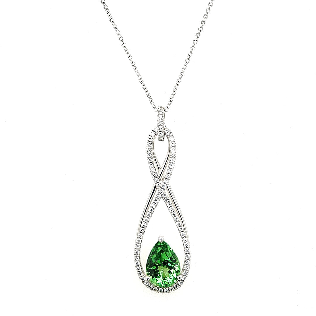 18K White Gold Tsavorite Garnet & Diamond Necklace by Simon G. Jewelry