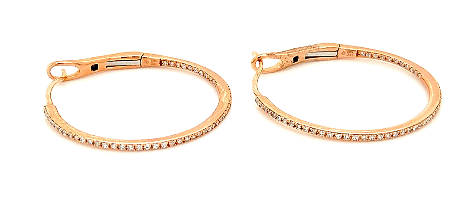 14K Rose Gold Thin Diamond Hoop Earrings