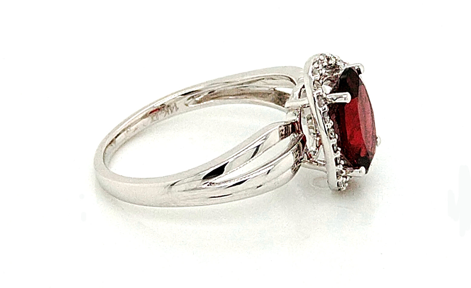 14K White Gold Garnet & Diamond Halo Ring