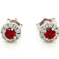 14K White Gold Ruby and Diamond Halo Earrings