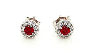 14K White Gold Ruby and Diamond Halo Earrings