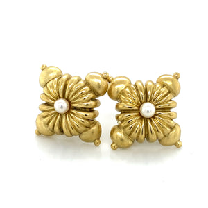 18K Yellow Gold Large Clip Earrings with Pearl Accents