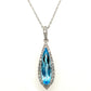 14K White Gold Blue Topaz & Diamond Halo Necklace