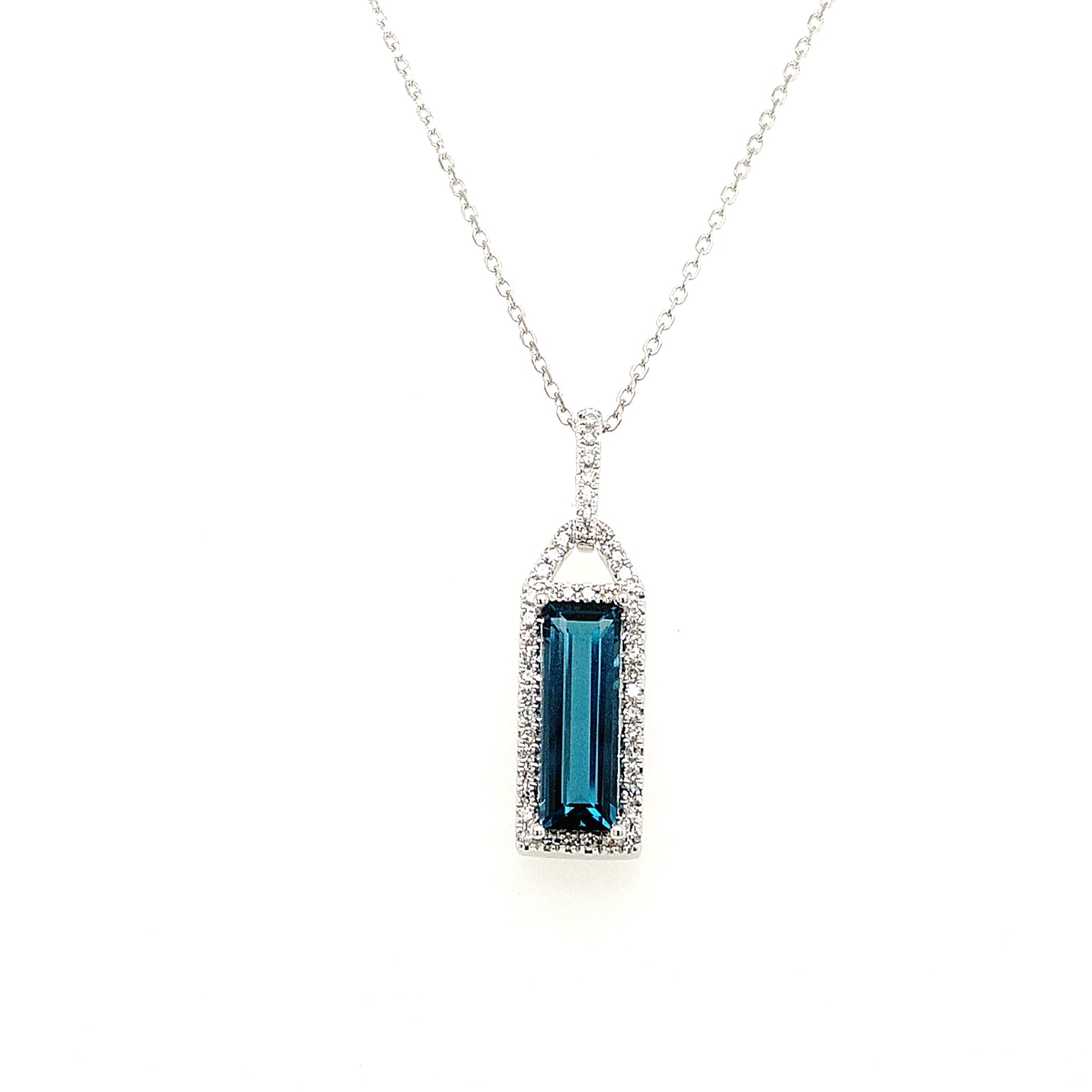 14K White Gold London Blue Topaz & Diamond Necklace