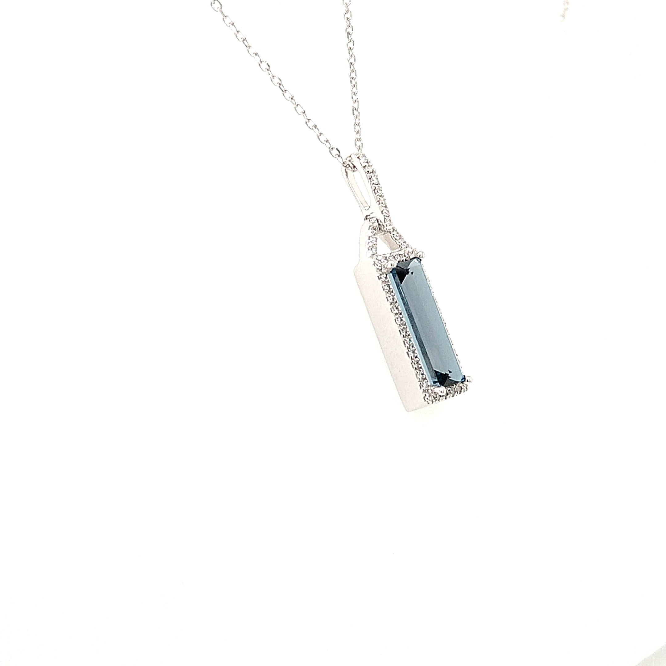 14K White Gold London Blue Topaz & Diamond Necklace