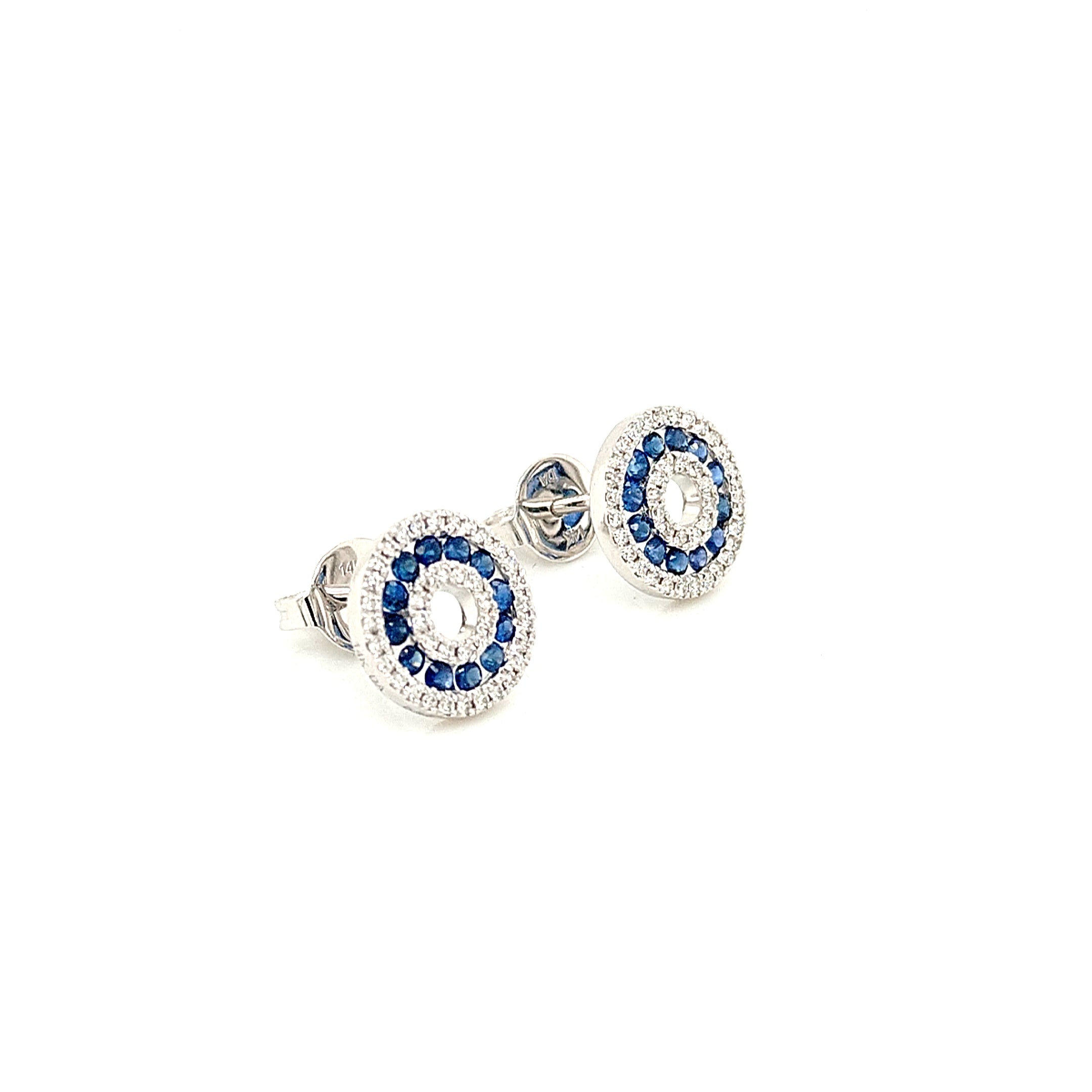 14K White Gold Blue Sapphire & Diamond Stud Earrings