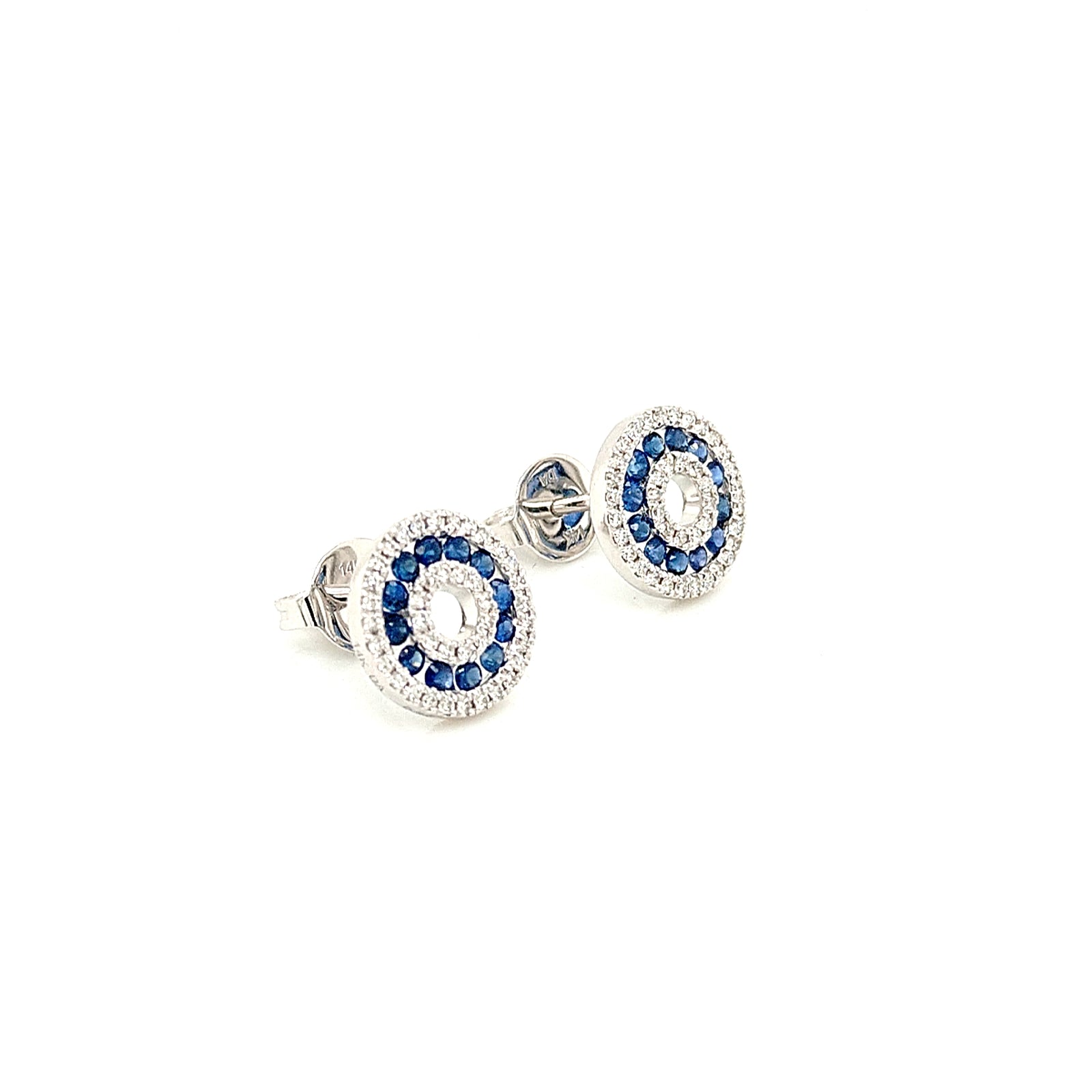 14K White Gold Blue Sapphire & Diamond Stud Earrings