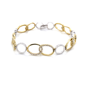 14K Yellow & White Gold Diamond Interlocking Link Bracelet