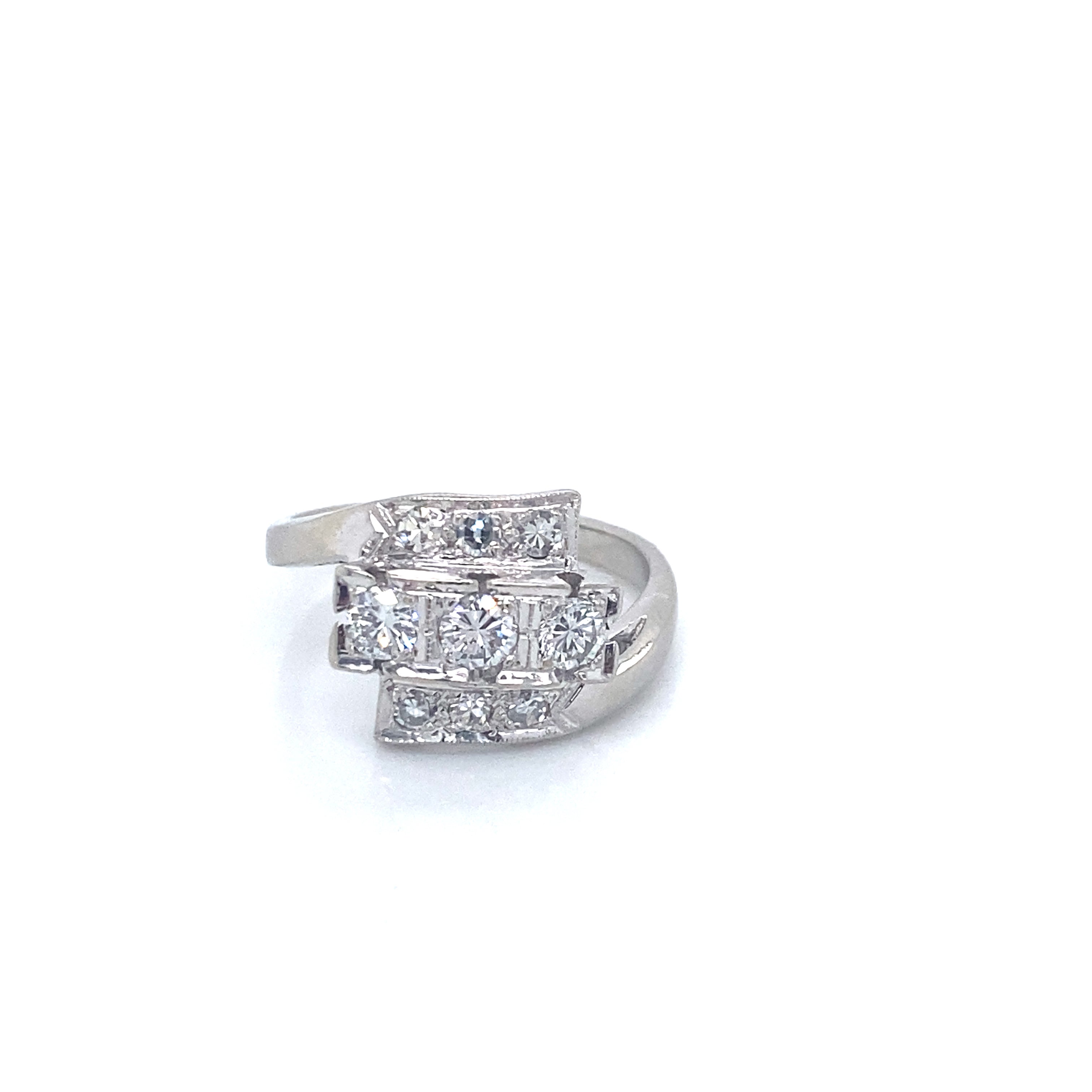 14K White Gold Vintage Diamond Bypass Ring