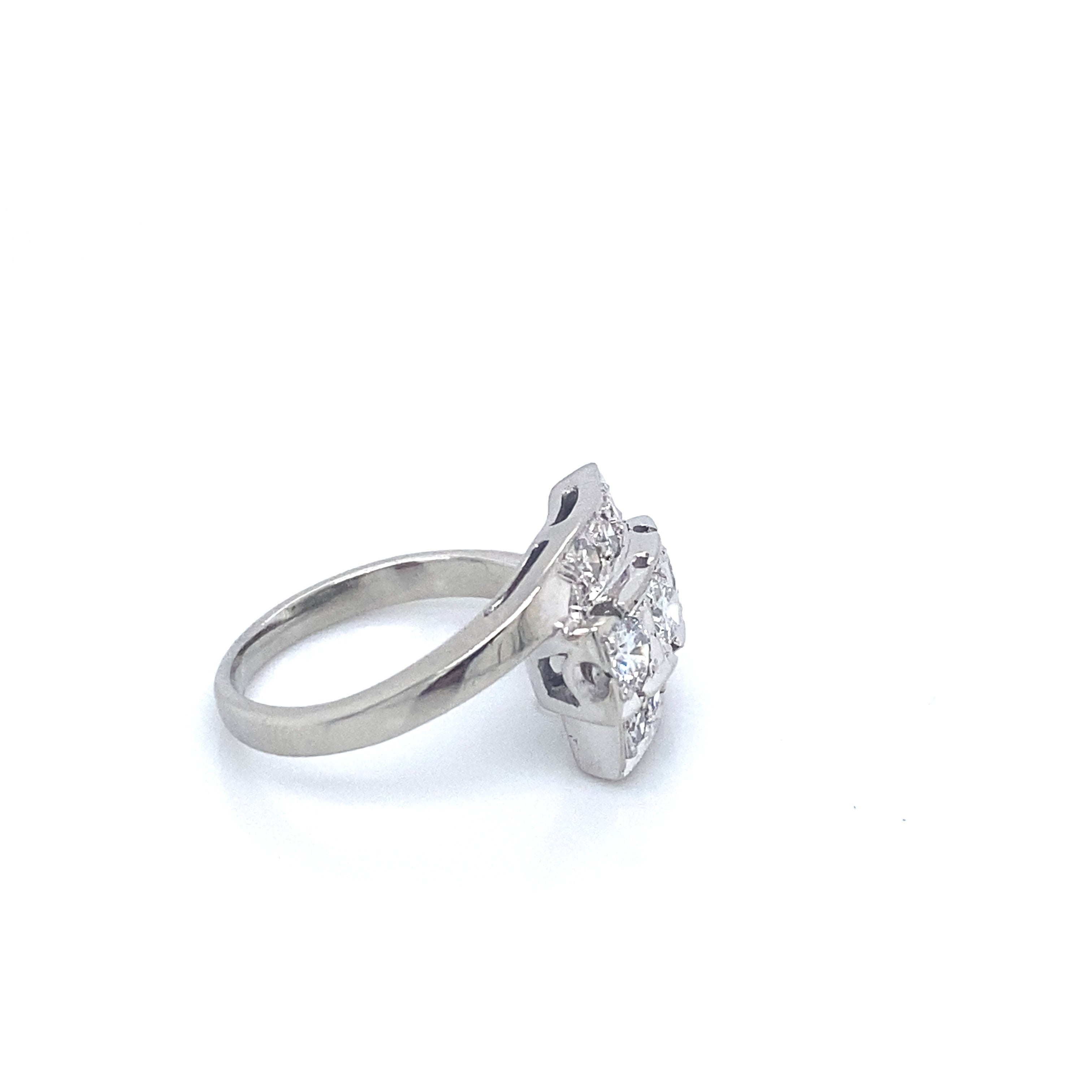 14K White Gold Vintage Diamond Bypass Ring