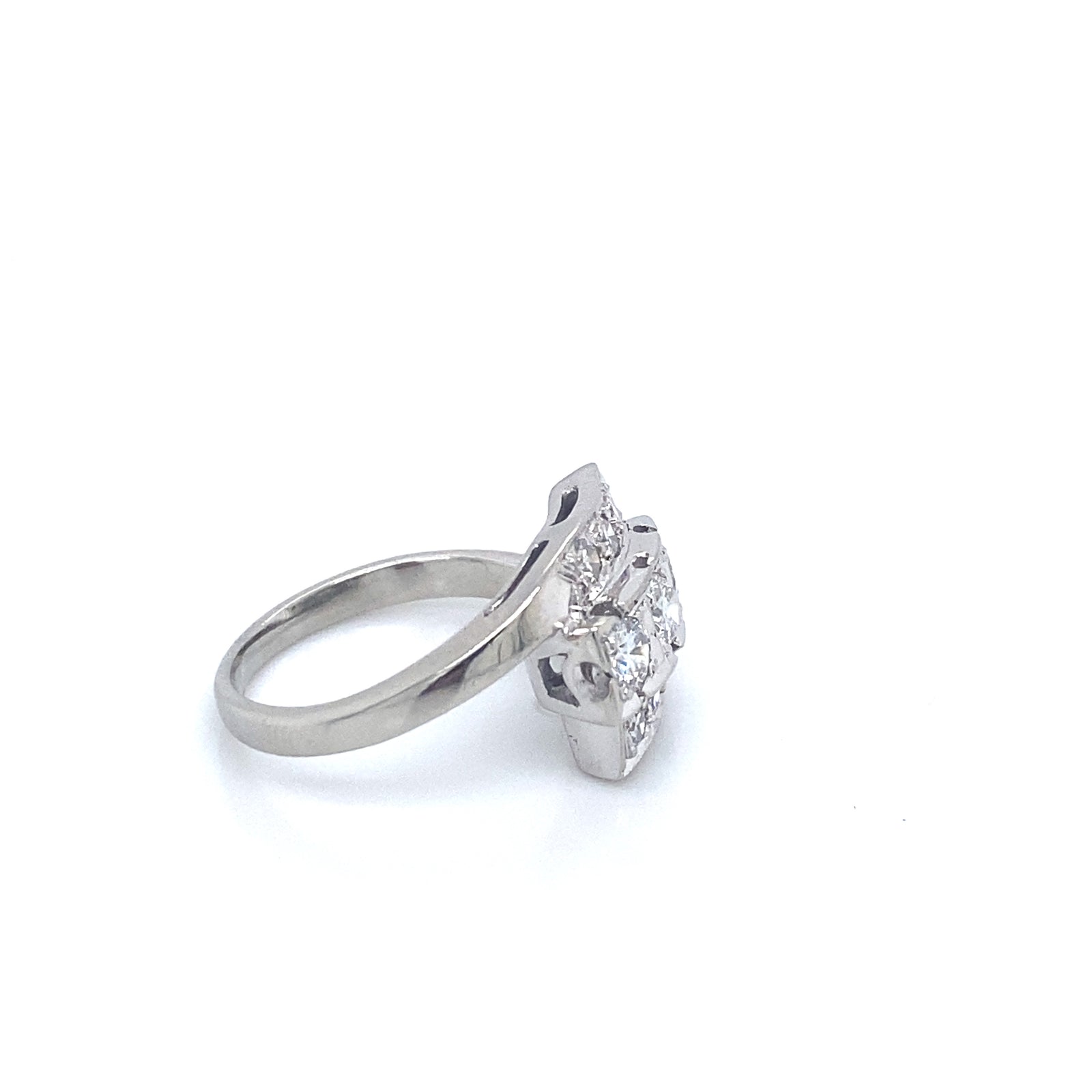14K White Gold Vintage Diamond Bypass Ring
