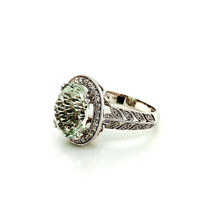 14K White Gold Diamond & Green Amethyst Ring