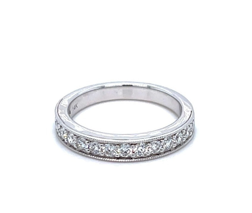 14K White Gold Channel Style Diamond Ring with Milgrain Edges
