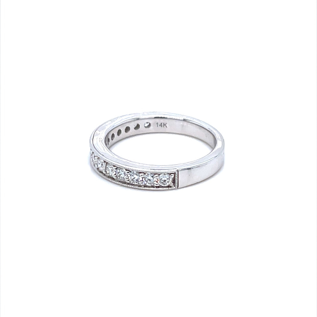 14K White Gold Channel Style Diamond Ring with Milgrain Edges