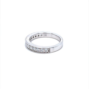 14K White Gold Channel Style Diamond Ring with Milgrain Edges