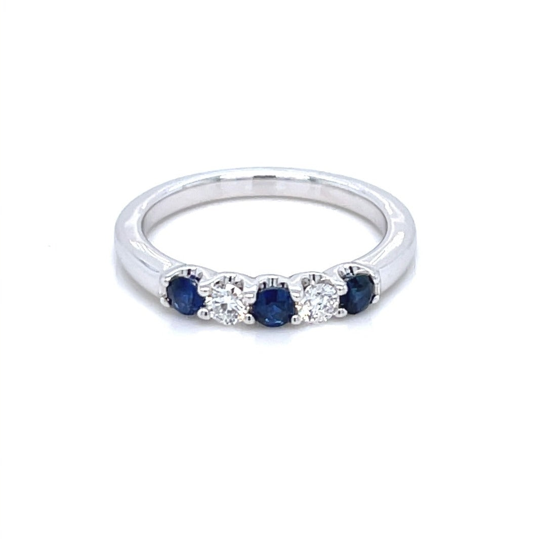 14K White Gold Sapphire & Diamond Five Stone Ring