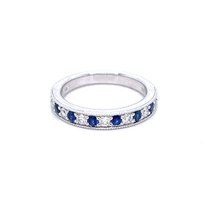 14K White Gold Sapphire & Diamond Alternating Channel Style Ring