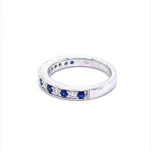 14K White Gold Sapphire & Diamond Alternating Channel Style Ring