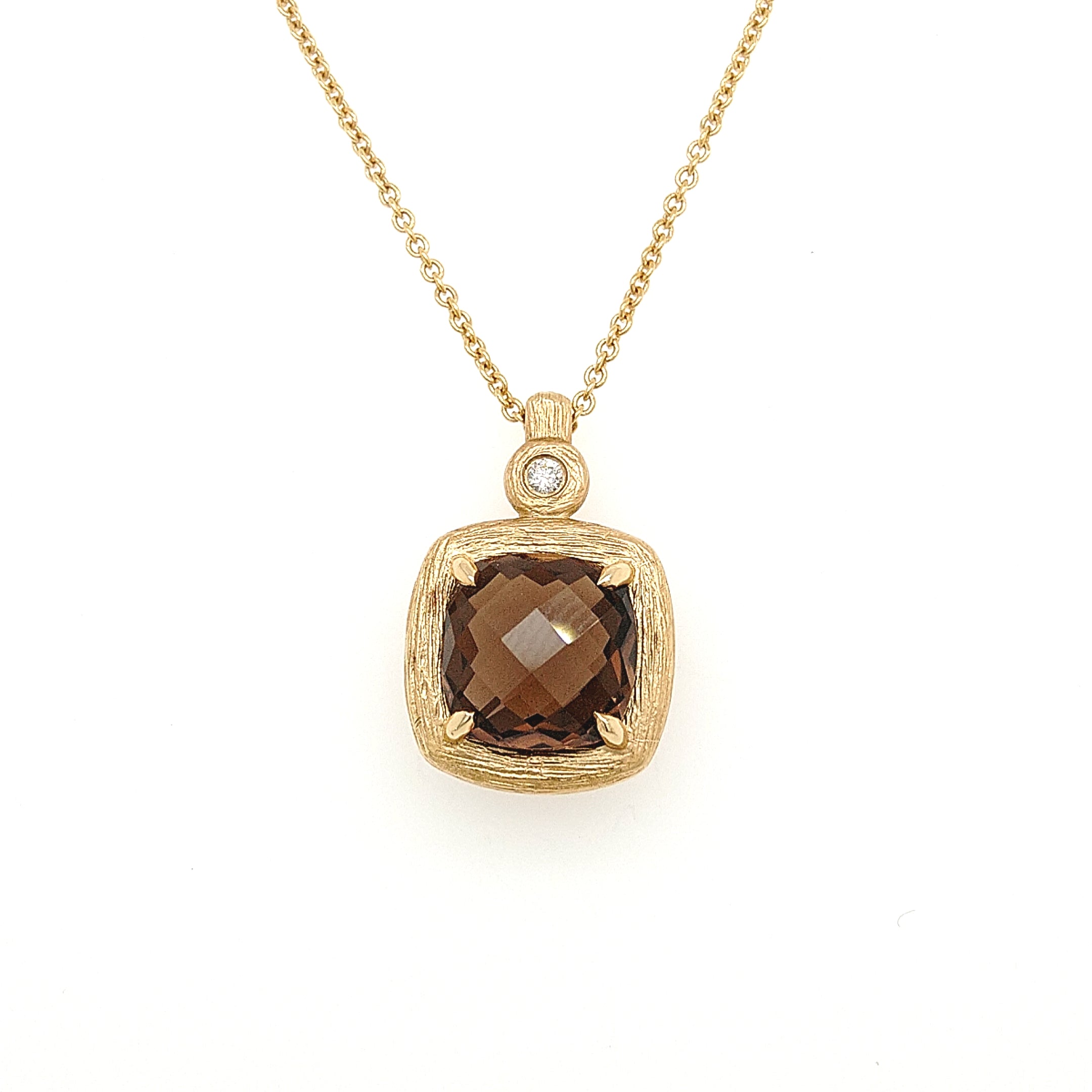14K Yellow Gold Smoky Topaz & Diamond Accent