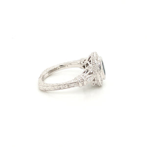 14K White Gold Art Deco Style Sapphire & Diamond Ring