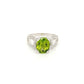 14K White Gold Oval Peridot & Split Shank Diamond Ring