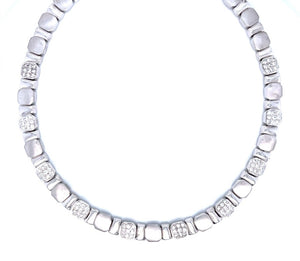 18K White Gold Square Diamond Pave Link Necklace