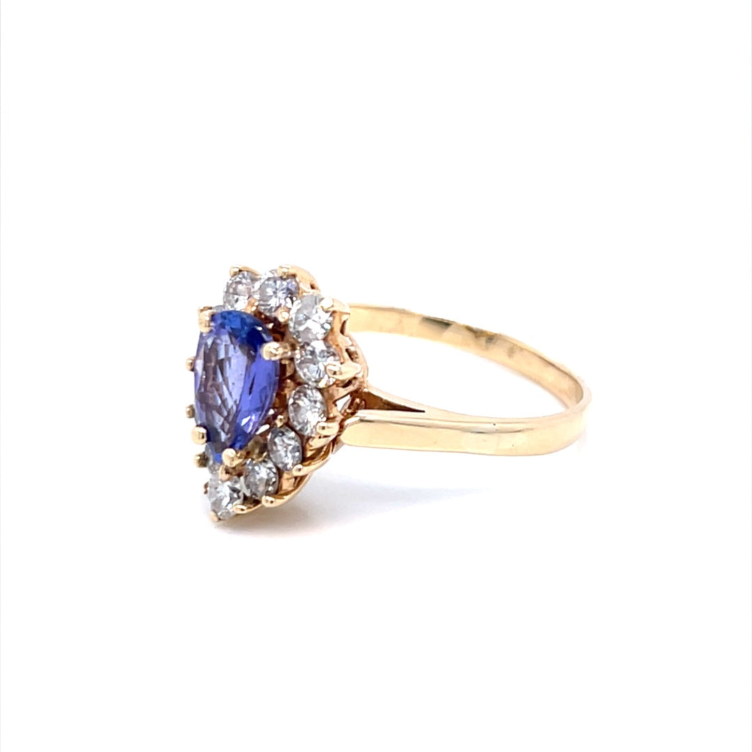 14K Yellow Gold Tanzanite & Diamond Cocktail Ring