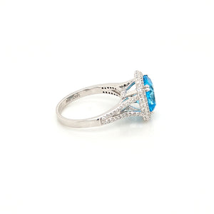 14K White Gold Swiss Blue Topaz & Diamond Fashion Ring