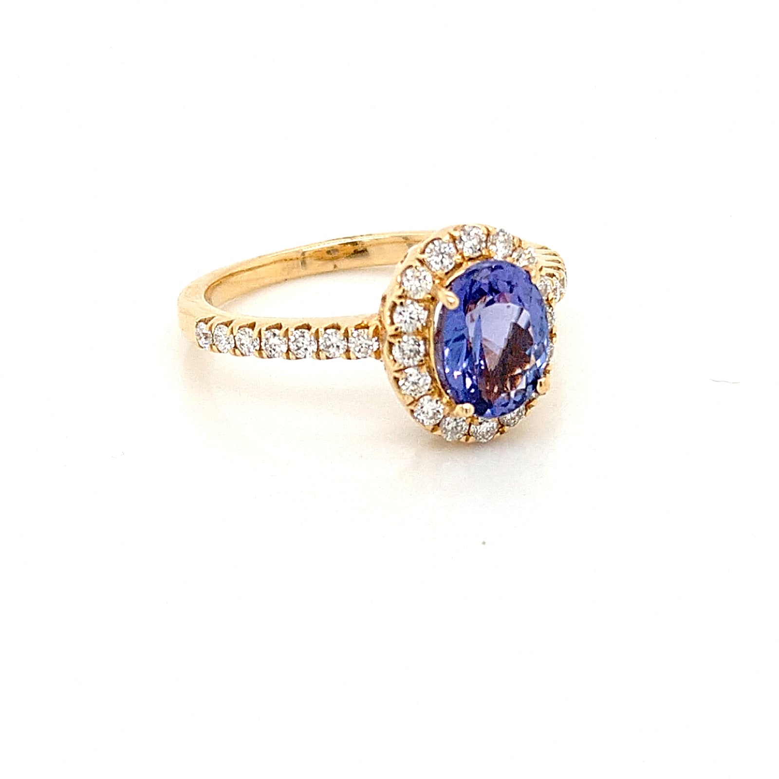14K Yellow Gold Oval Tanzanite & Diamond Halo Ring