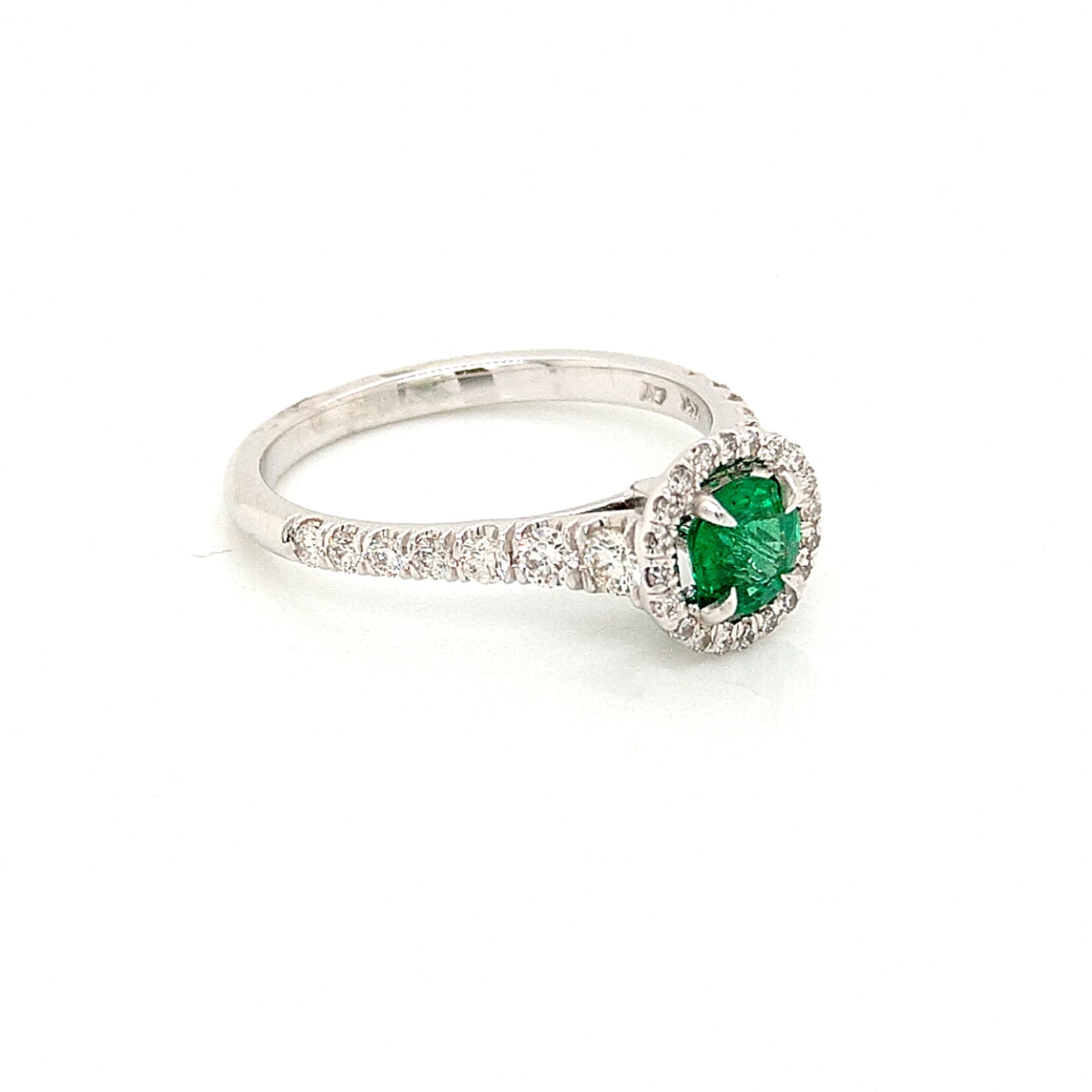 14K White Gold Halo Style Emerald and Diamond Ring